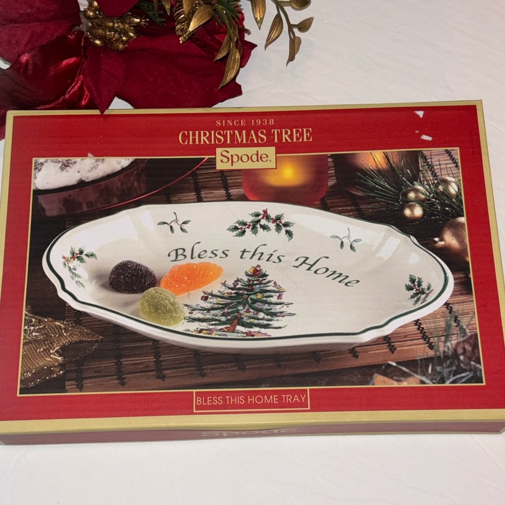 Spode Christmas Tree Bless This Home Tray in Box